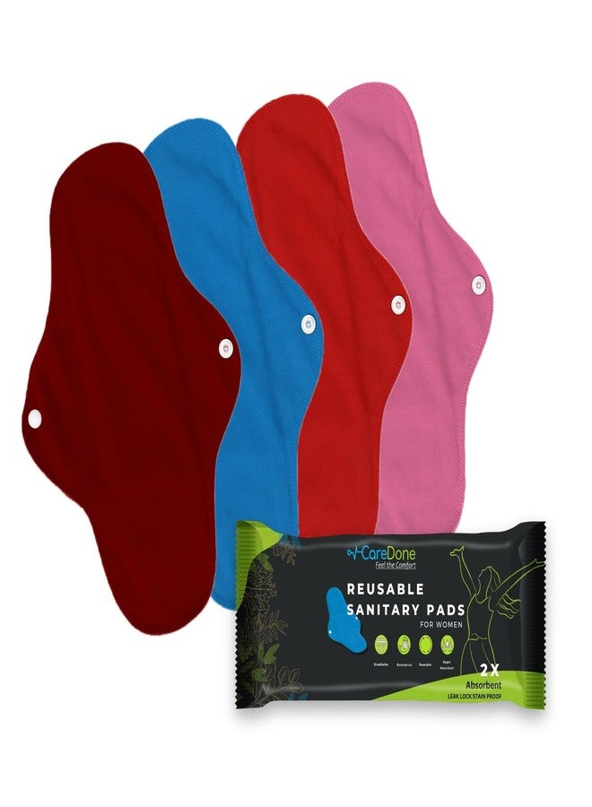 CareDone Reusable Cloth Period Pads for Heavy Flow Leakproof Overnight Protects,Large Sanitary Pads Set with Wings for Women,Washable Overnight Cloth Panty Liners Period Pads. (Pack of 4) - Image 1